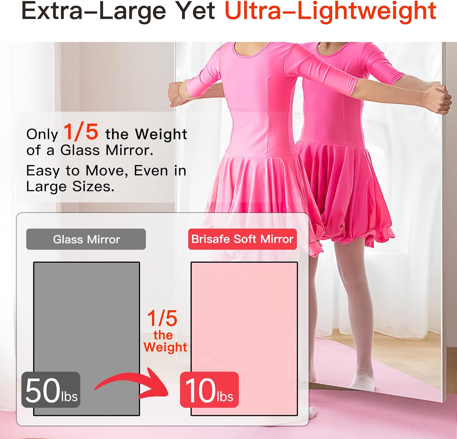 brisafe Ganzkörperspiegel 170x100cm, Spiegel Fitnessraum groß mit Rollen, 360° Drehbar Standspiegel Unzerbrechlich Spiegel Schwenkbar Tanzspiegel für Yoga Schlafzimmer Wohnzimmer Geschäft, Weiß