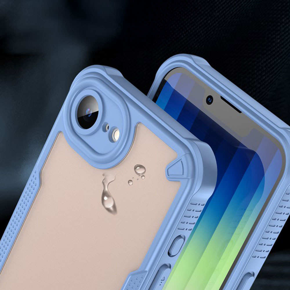 iPhone 16e Hybrid Bumper Hülle mit Air Cushion Fallschutz   Kameraschutz - Blau / Transparent (Matt)