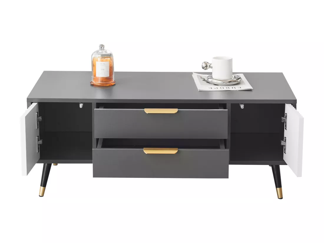 Table basse - avec 2 portes et 2 tiroirs - Gris