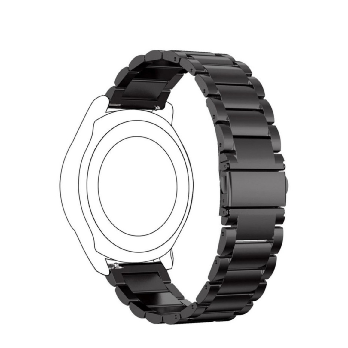 Edelstahl Uhrenarmband Schnallen-Look mit Butterfly-Verschluss (Stegbreite: 20 mm) - Schwarz