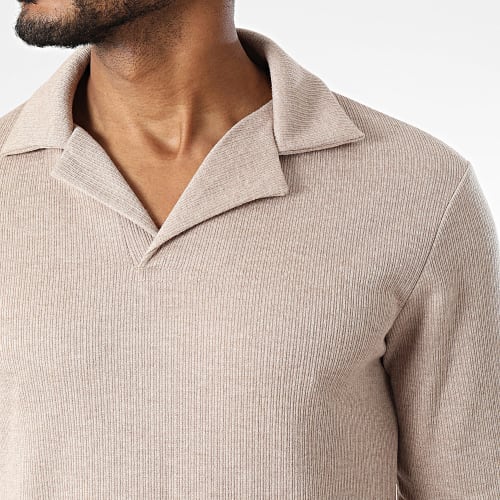 Polo Manches Longues Beige Chiné