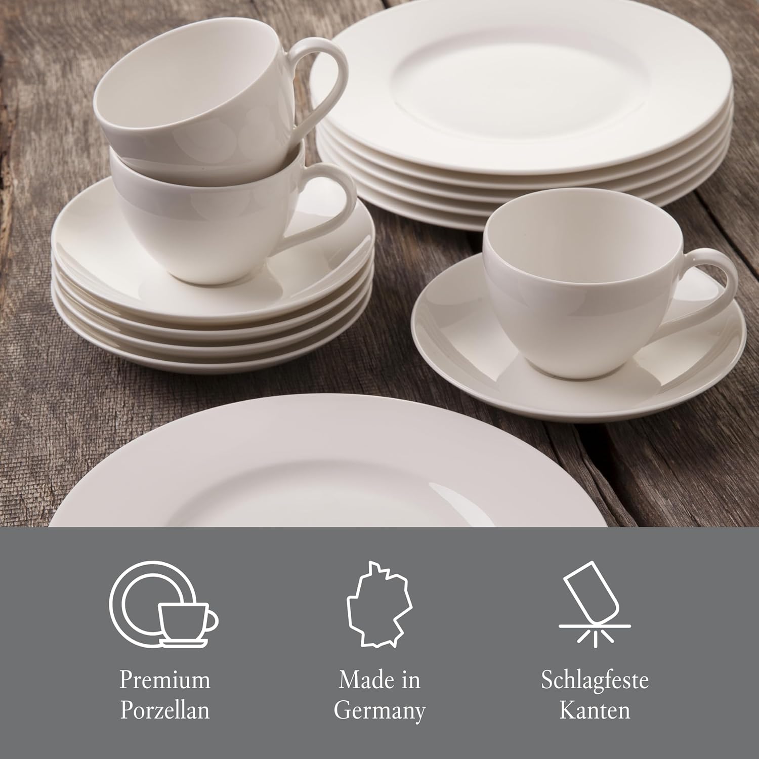 vivo - Villeroy & Boch Group - Basic White Kombiservice 30 Teilig, Spülmaschinenfest, Mikrowellensicher, Tafelservice Weiß, Geschirrset, Kaffeeservice, Keramik, Teller, Tassen, Premium Porzellan
