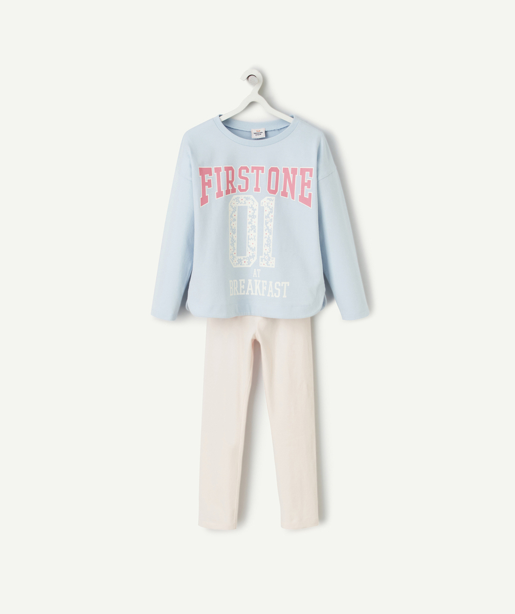 PYJAMA FILLE EN COTON BIO BLEU ET ROSE AVEC MESSAGES ET NUMÉROS