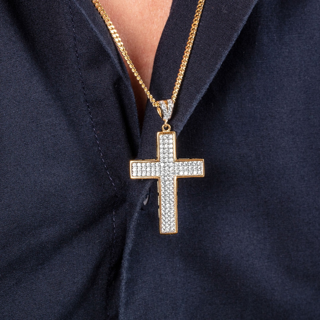 Anhänger 750/18 K Gelbgold Kreuz mit Zirkonia 34 x 23mm