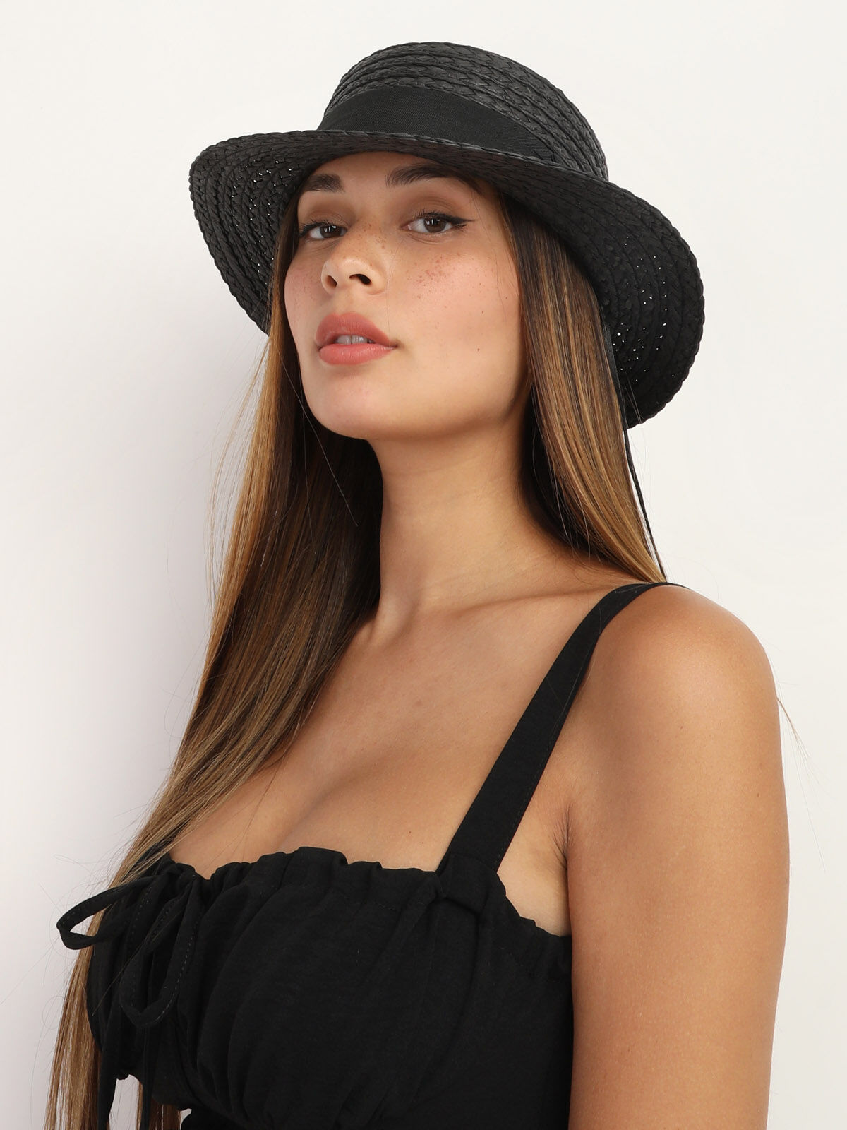 Chapeau en paille à nœud- Noir