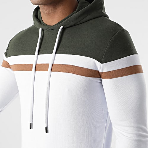 Sweat Capuche Slim Fit Tricolore 1436 Vert Kaki Blanc