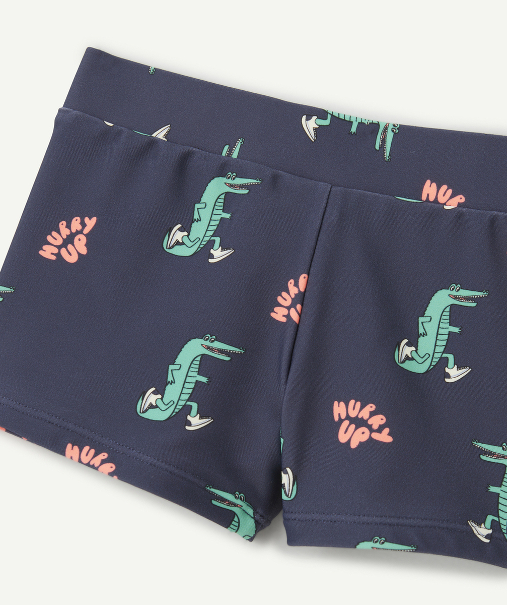 BOXER DE BAIN GARÇON EN FIBRES RECYCLÉES BLEU IMPRIMÉ CROCODILES