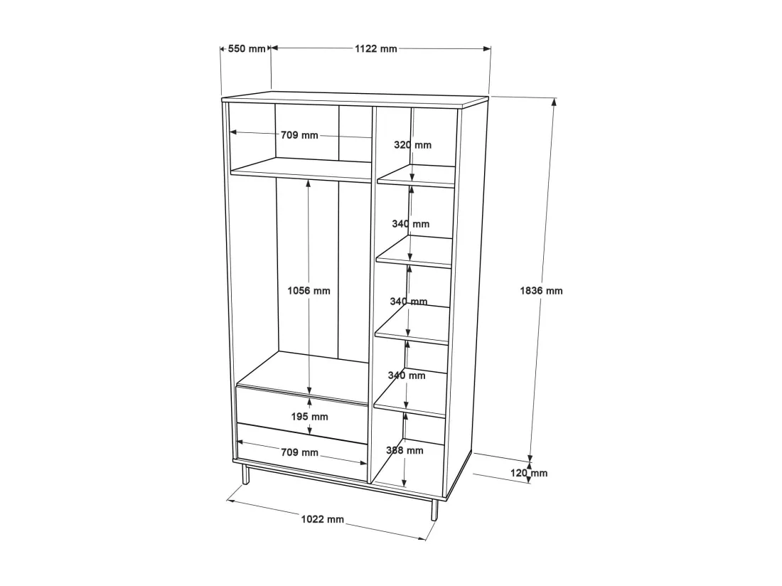 Armoire OCEAN WR112 3D2D6S 112x55x196 Blanc