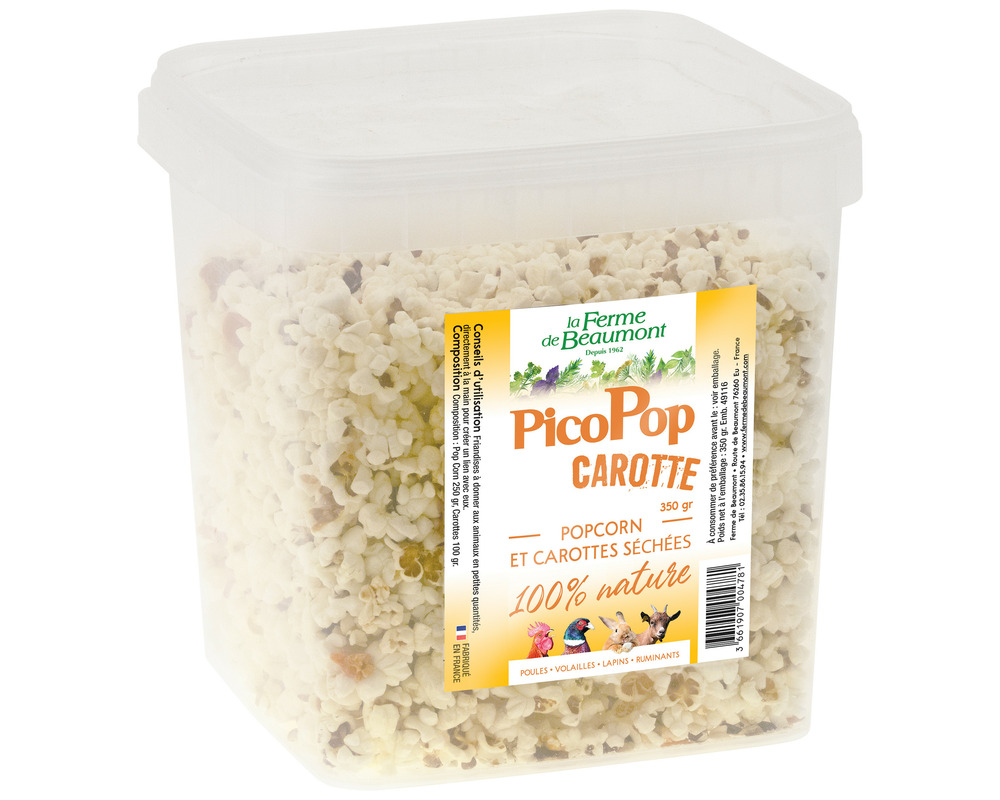 Picopop carottes 350 gr • pop corn avec carottes séchées • aliment complémentaire friandise poules