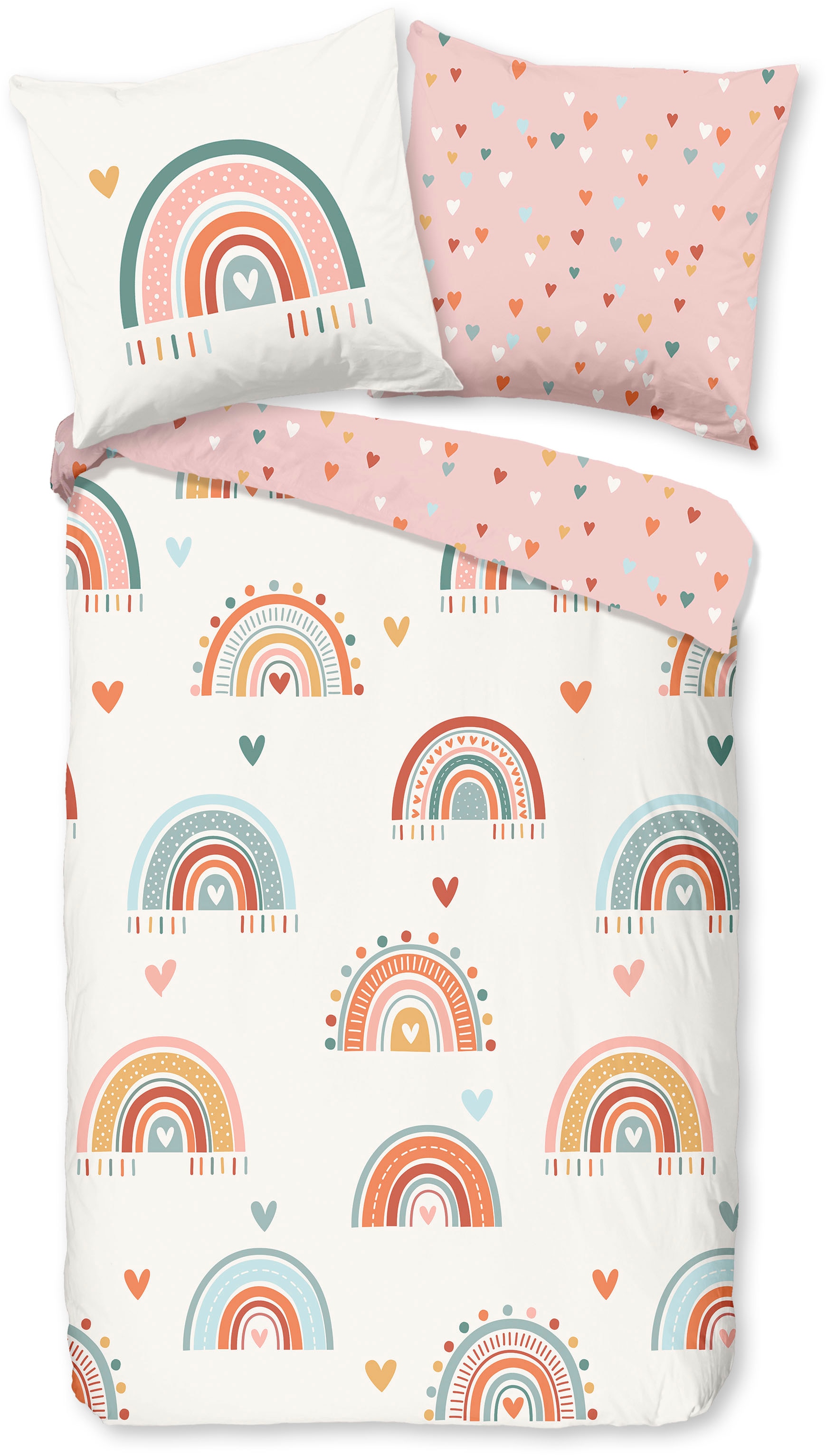 good morning Kinderbettwäsche »Louie« 2 Stk. tlg. Baumwolle, Renforcé, Wendeoptik, Baby, Kind, Mädchen, Regenbogen, Rosa