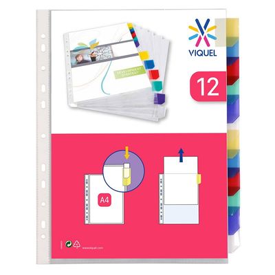 Viquel - Pochette intercalaire 12 positions - A4 - polypropylène