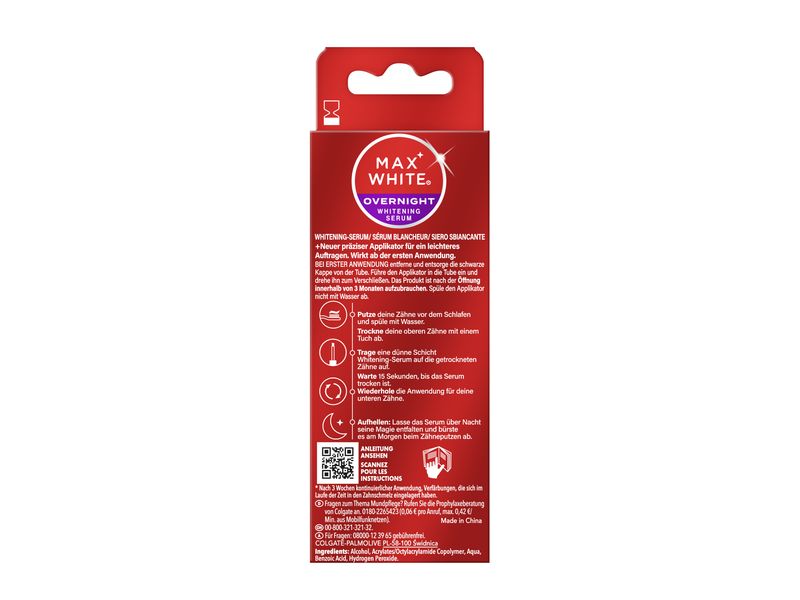 Colgate Bleaching Overnight Whitening Serum Abendliche Zahnpflege, hellt die Zähne während des Schlafes sichtbar auf