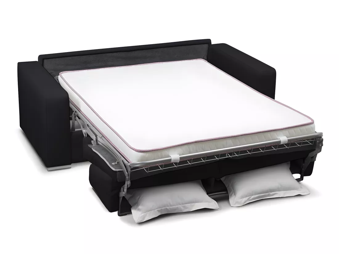 Canapé 3 places convertible express 100% cuir de buffle noir matelas 13 cm DELECTEA II