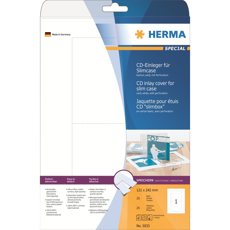 Herma CD-Einleger, 5033, 121 x 242 mm, 25 Blatt
