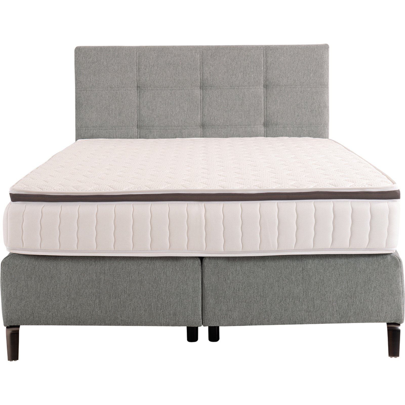 Boxspringbett Luzern, Stoff Aragon grau, 180 x 200 cm, mit Matratzen H3 + H4