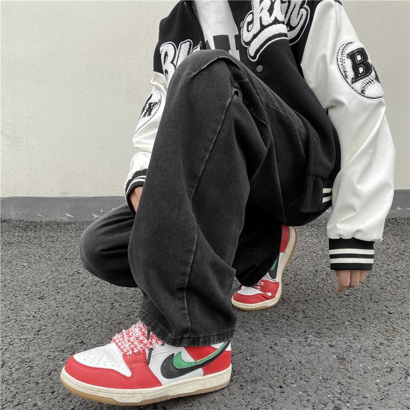 Plummie - Mid Rise Washed Straight Leg Jeans