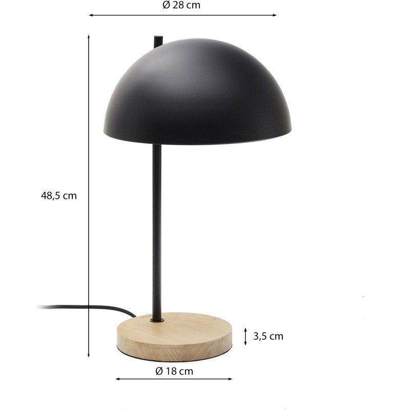 Lampe de table Catlar en bois de frêne et métal avec finition noire