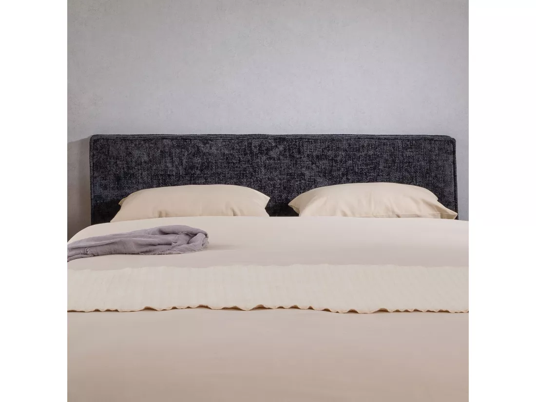 Tête de lit ELOWA 160 rembourrée, En tissu polyester pour lit 160 cm, Sur pieds en plastique, Noir