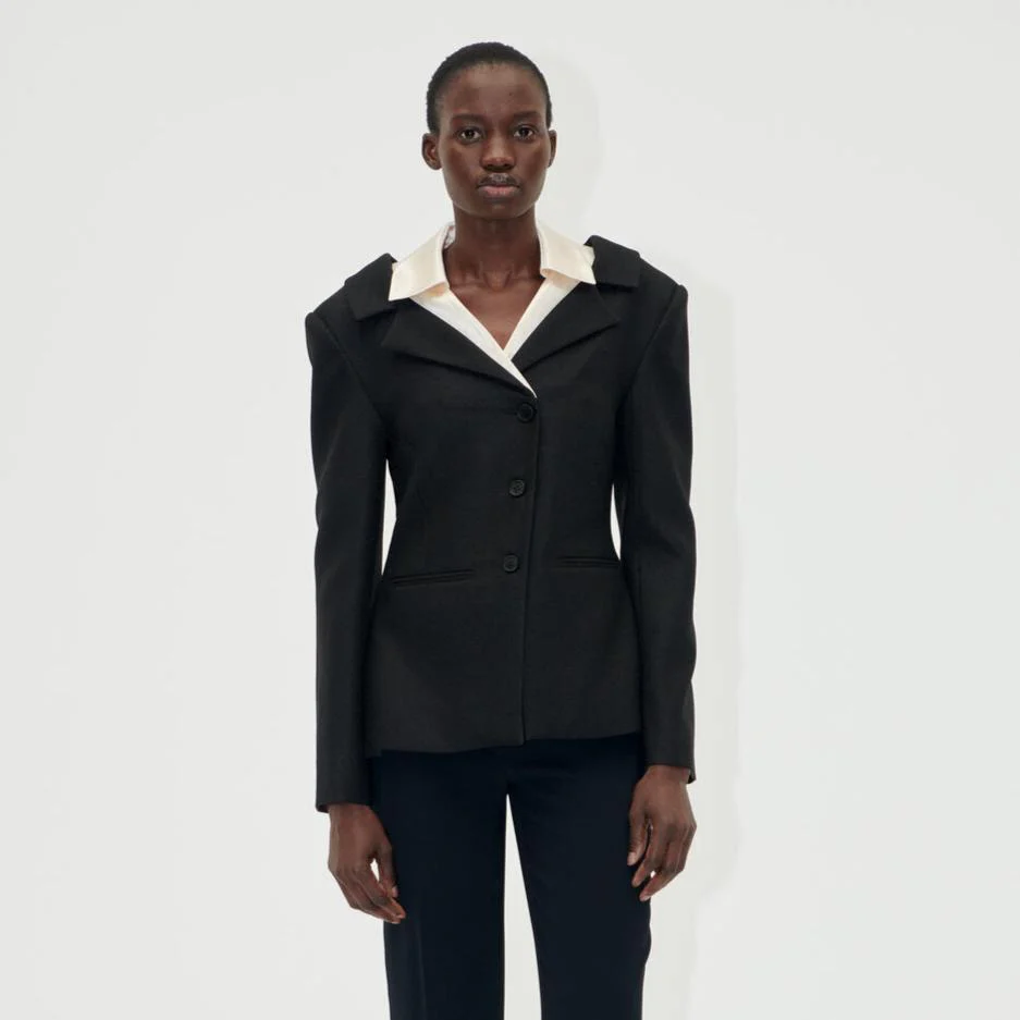 Stine Goya  Double Collar figursyet Blazer - Black/Buttermilk