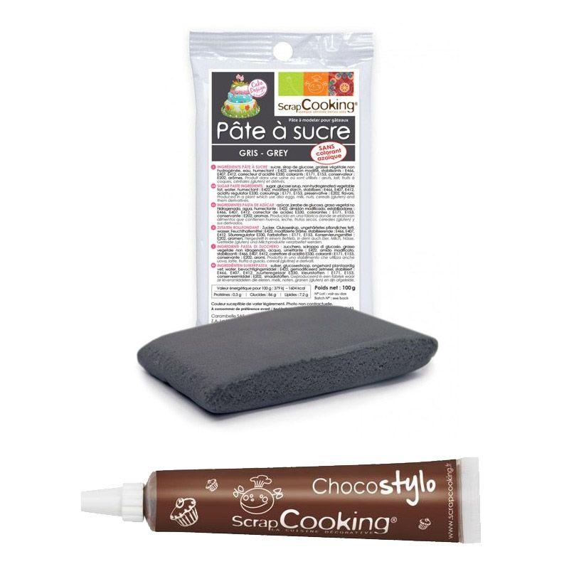 Stylo chocolat + Pâte à sucre grise 100 g Scrapcooking