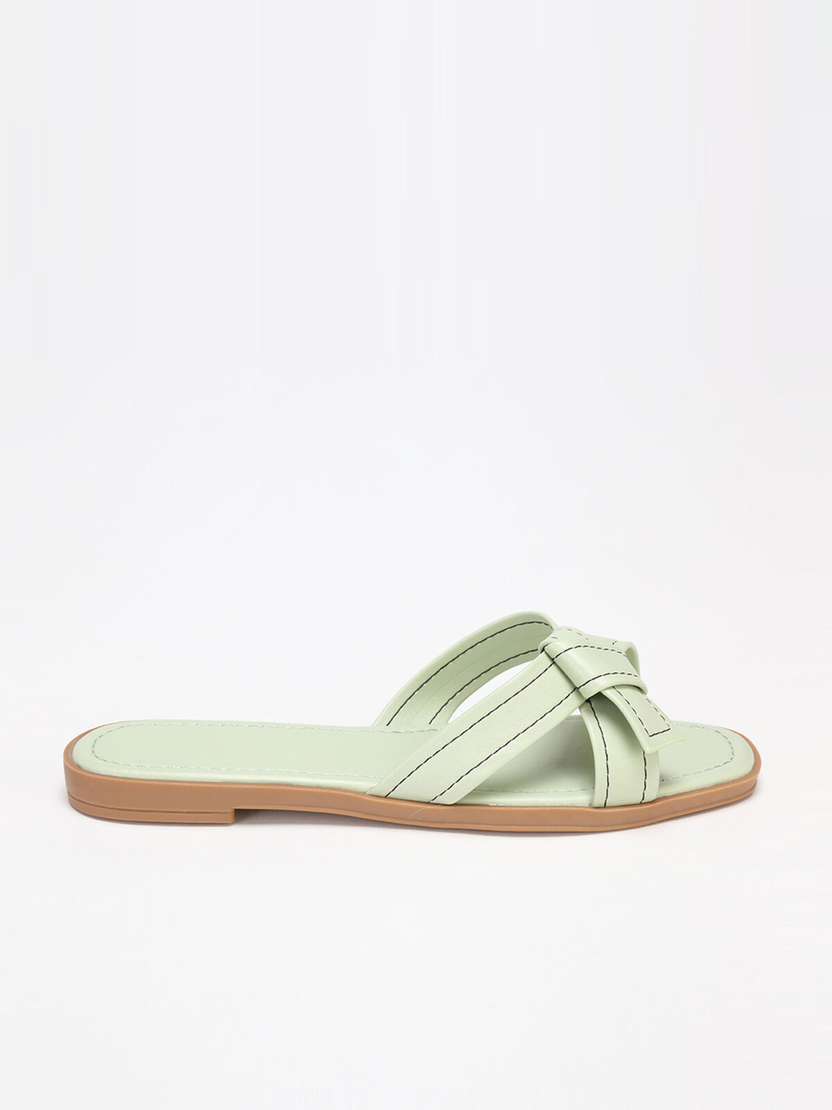 Mules à brides nouées avec surpiqures- Vert clair