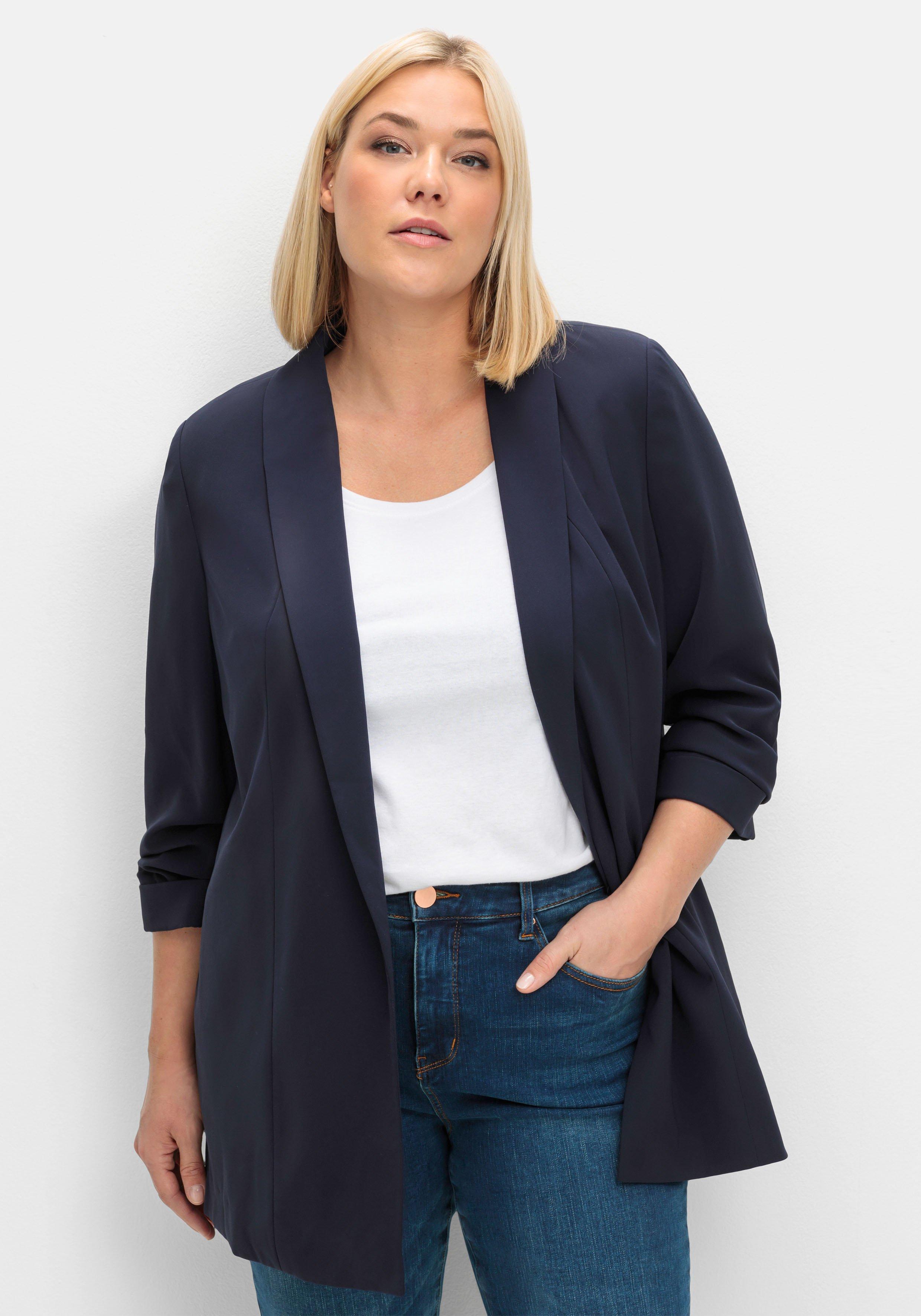 Langer Blazer mit Schalkragen und gerafftem 3/4-Arm