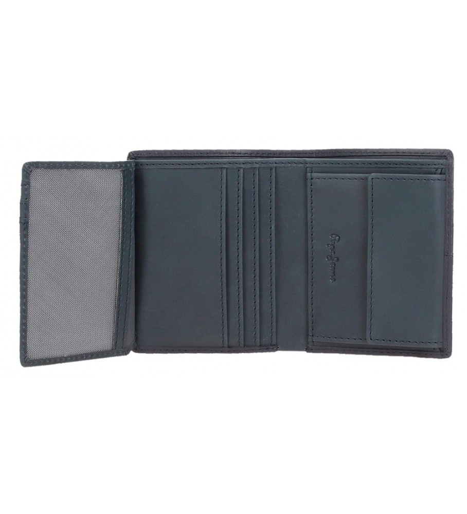Carteira vertical de couro Pepe Jeans Cracker azul marinho