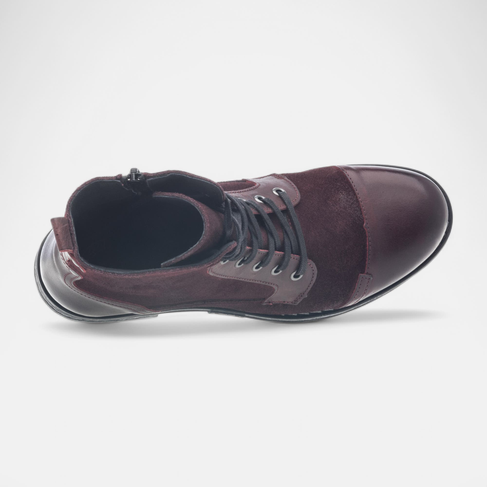 Bottines à lacets Femme en cuir bordeaux