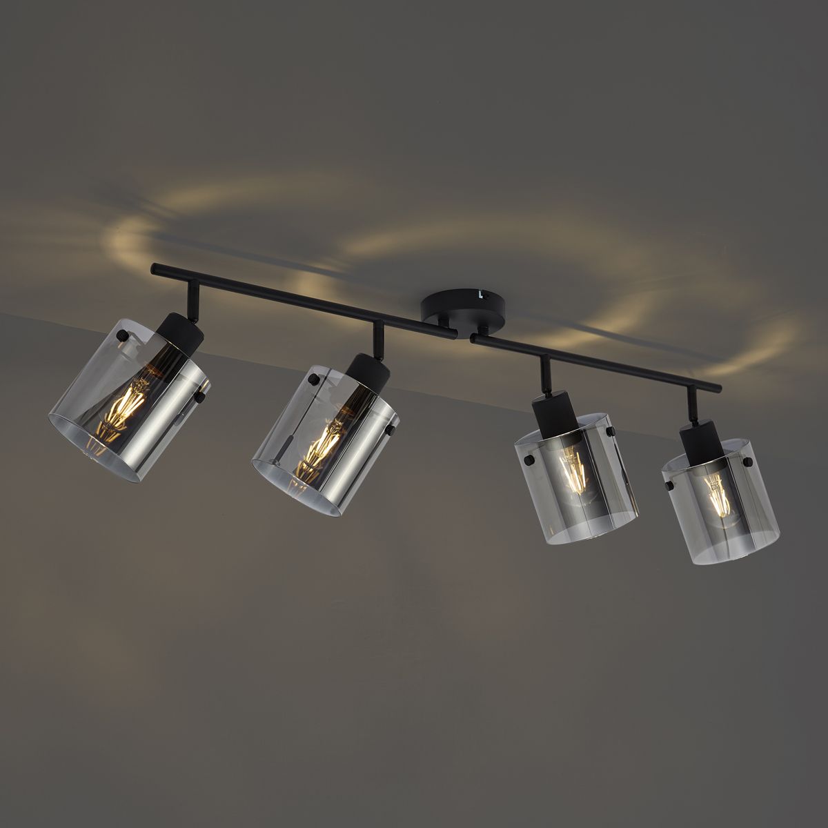 Design plafondspot zwart met smoke glas 4-lichts - Domo