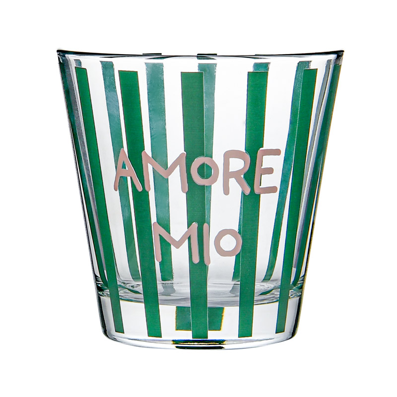 Verre bas 'Amore Mio' vert et rose 25cl