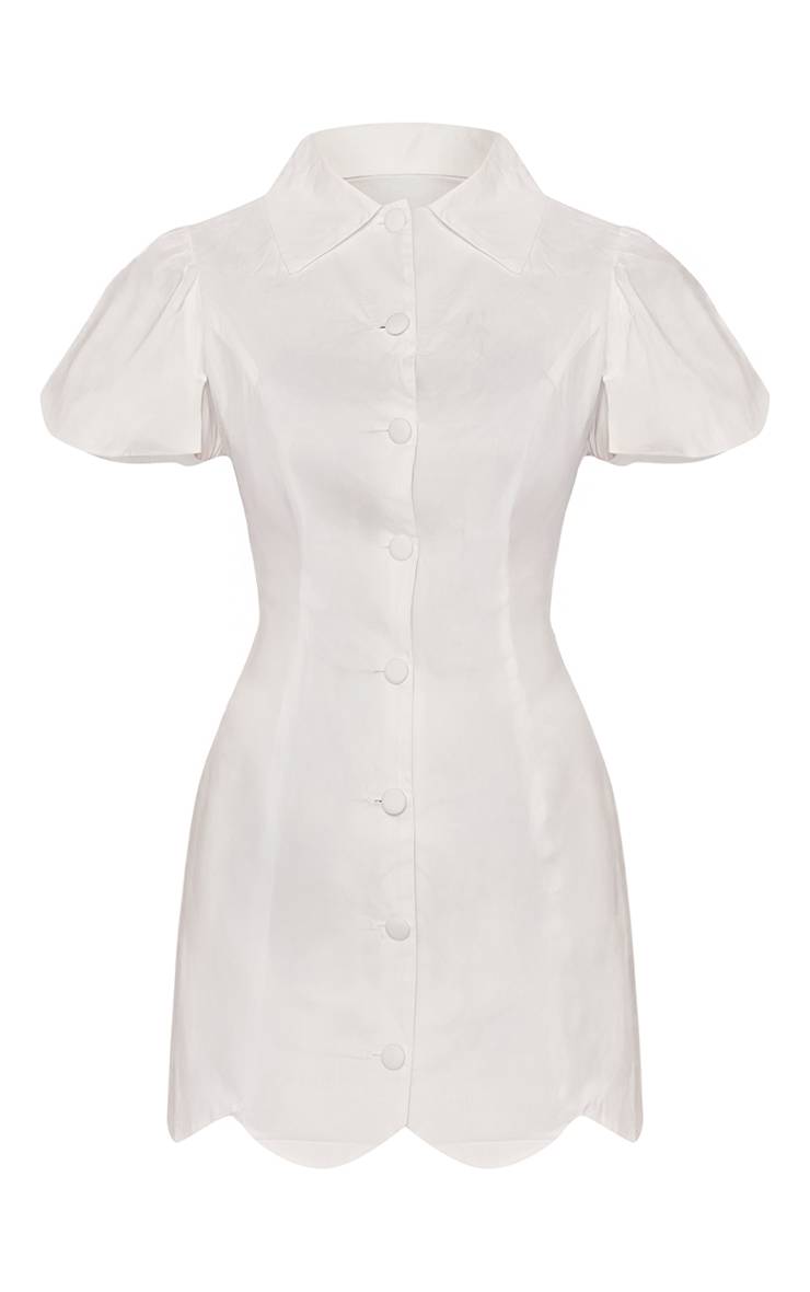 Blanc Robe Mini À Manches Bouffantes Et Boutonnage Devant
