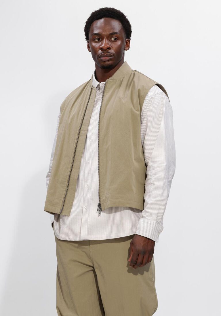 beige olaf hussein bodywarmer zip up workwear gilet