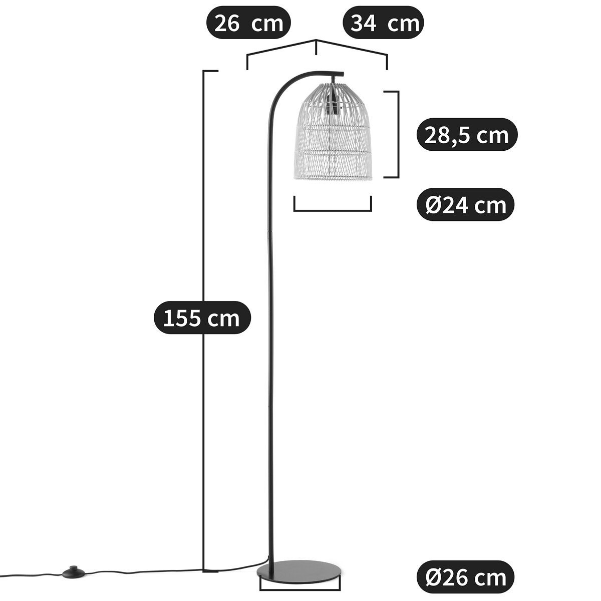 LA REDOUTE INTERIEURS<br>Luminária de chão em metal e rattan, Dankia