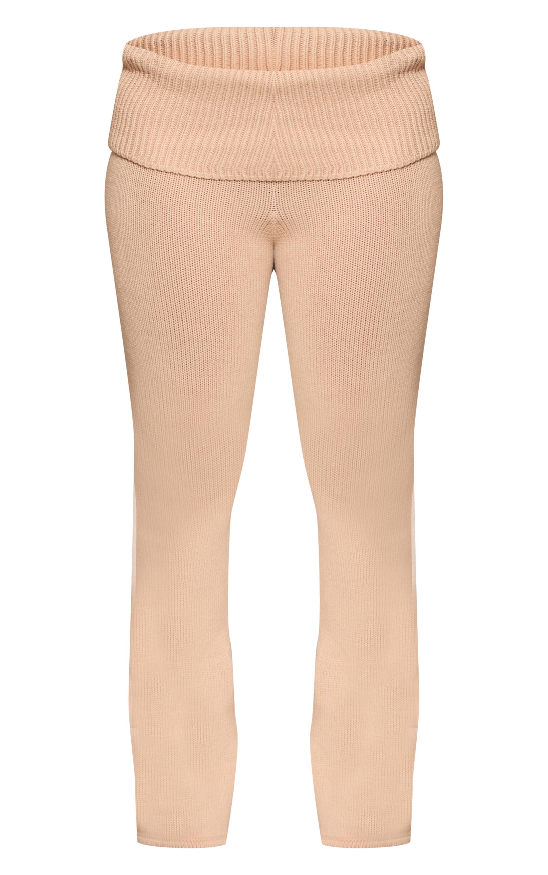 Gris Pierre Pantalon Évasé En Maille Avoine À Taille Pliée Shape