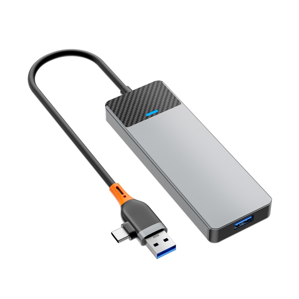 USB A / 90° Grad Dual Stecker USB C Multiport Adapter mit 3x USB 3.0 / 1x USB C - Grau