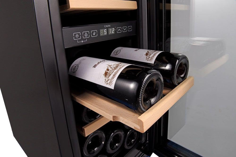 Cavin Arctic Collection 30D, Einbau-Weinkühlschrank schwarz 18 Flaschen, 2 Temperaturzonen, 18 Flaschen, 30 cm breiter Weinkühlschrank, ausziehbare Regale, B:29,5 H:82 T:57,5 cm