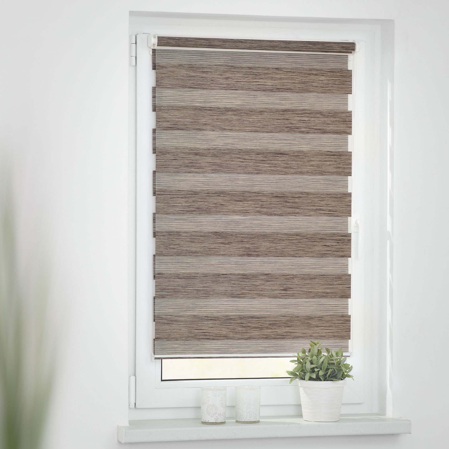 LICHTBLICK Duo Rollo Klemmfix - helbraun - gestreift - 45x150 cm