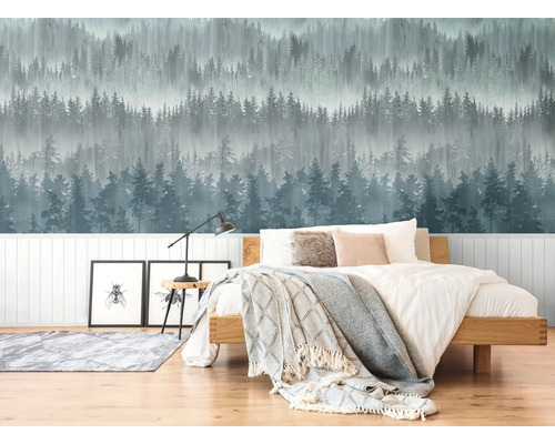 Vliesbehang 39811-1 plint bosblauw wit 3-delige set 159 x 280 cm