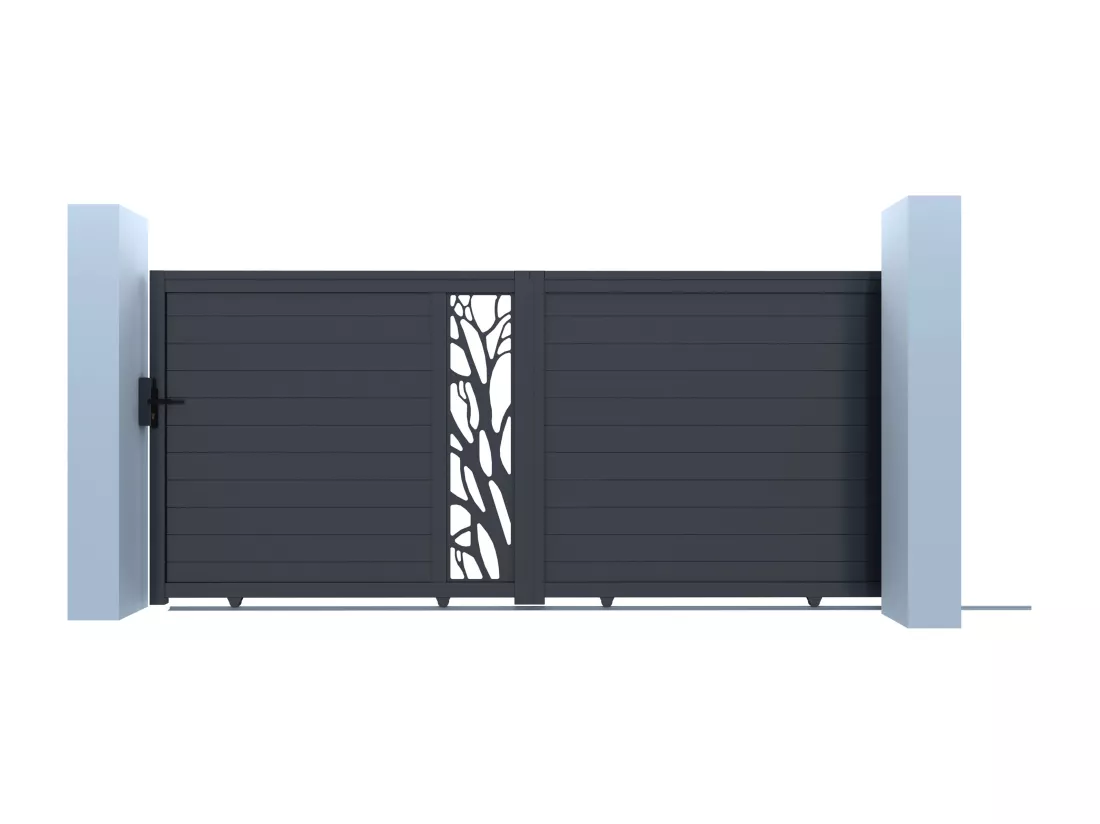 Portail électrique coulissant aluminium semi ajouré à motifs L400 x H187 cm anthracite LABRIT II