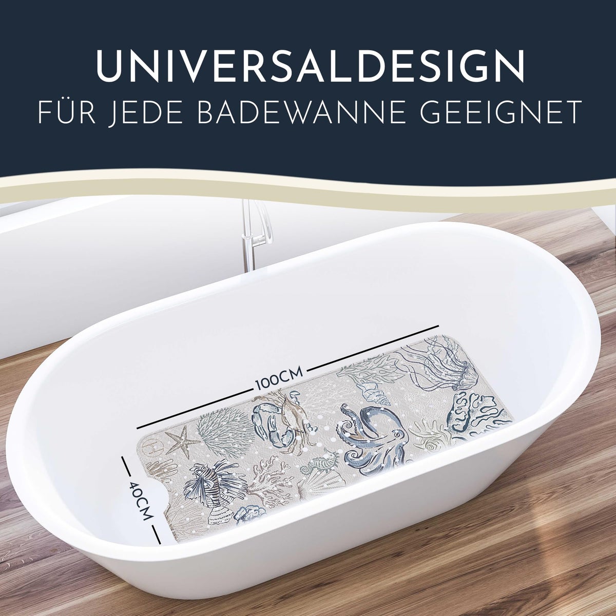 Homerella® Antislip Badmat, 100% BPA-vrij, Inclusief 2 Ophanghaken, 100x40cm - Huidgevoelige & Schimmelwerende Badmat - Machinewasbaar