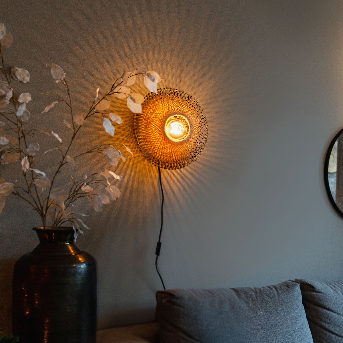 Oosterse wandlamp bamboe 35 cm met stekker - Rina