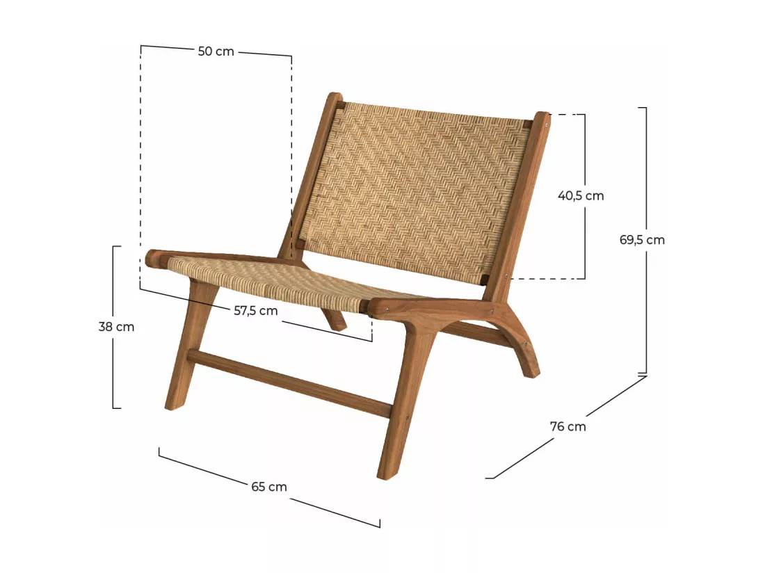 Fauteuil en bois de teck et tressage chevron en rotin - Kilka
