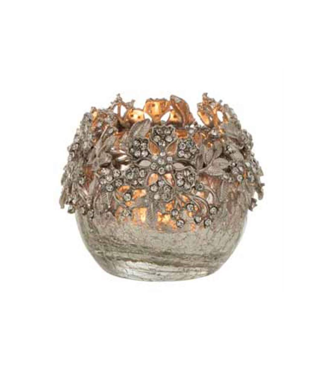 Paris Prix - Photophore Rond Design Métal bijou 8cm Argent