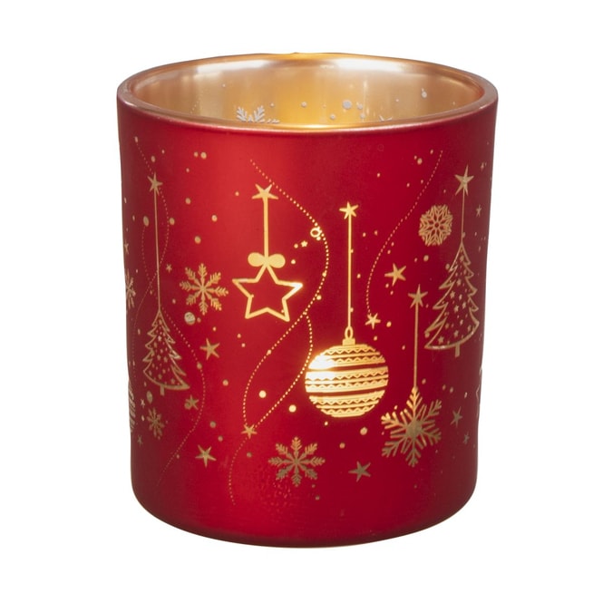 Teelichtglas - Weihnachten - rot/gold - ca. 7 x 7,5 cm