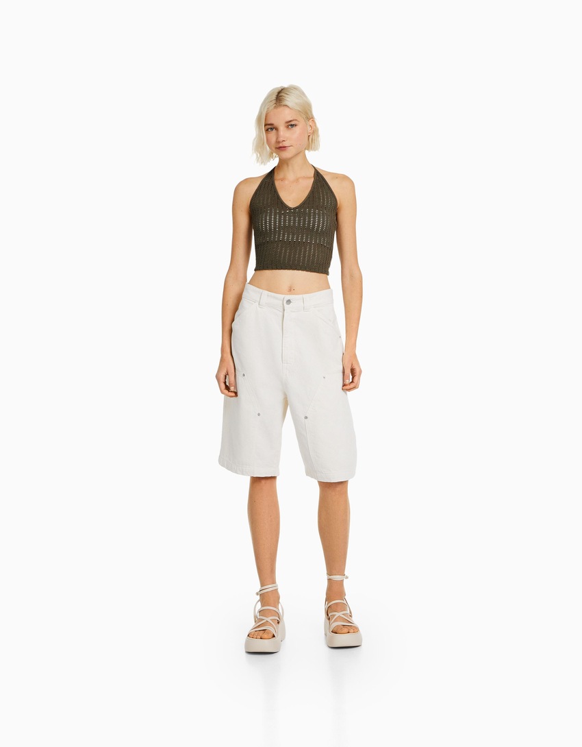 Top de crochê estilo halter