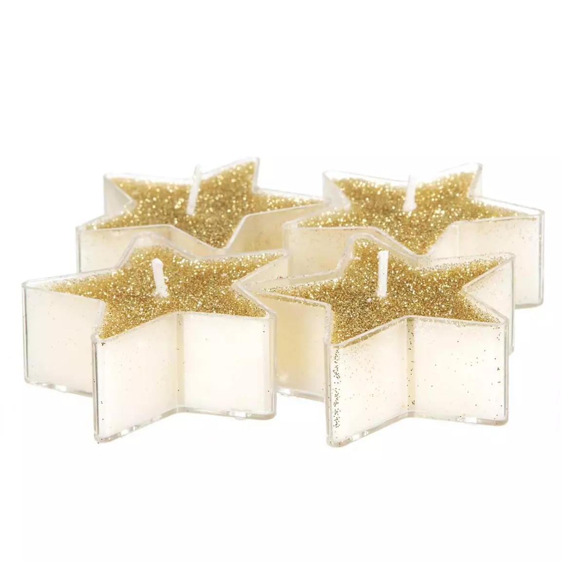 Lot de 4 bougies (D6 cm) Étoiles pailletées Or