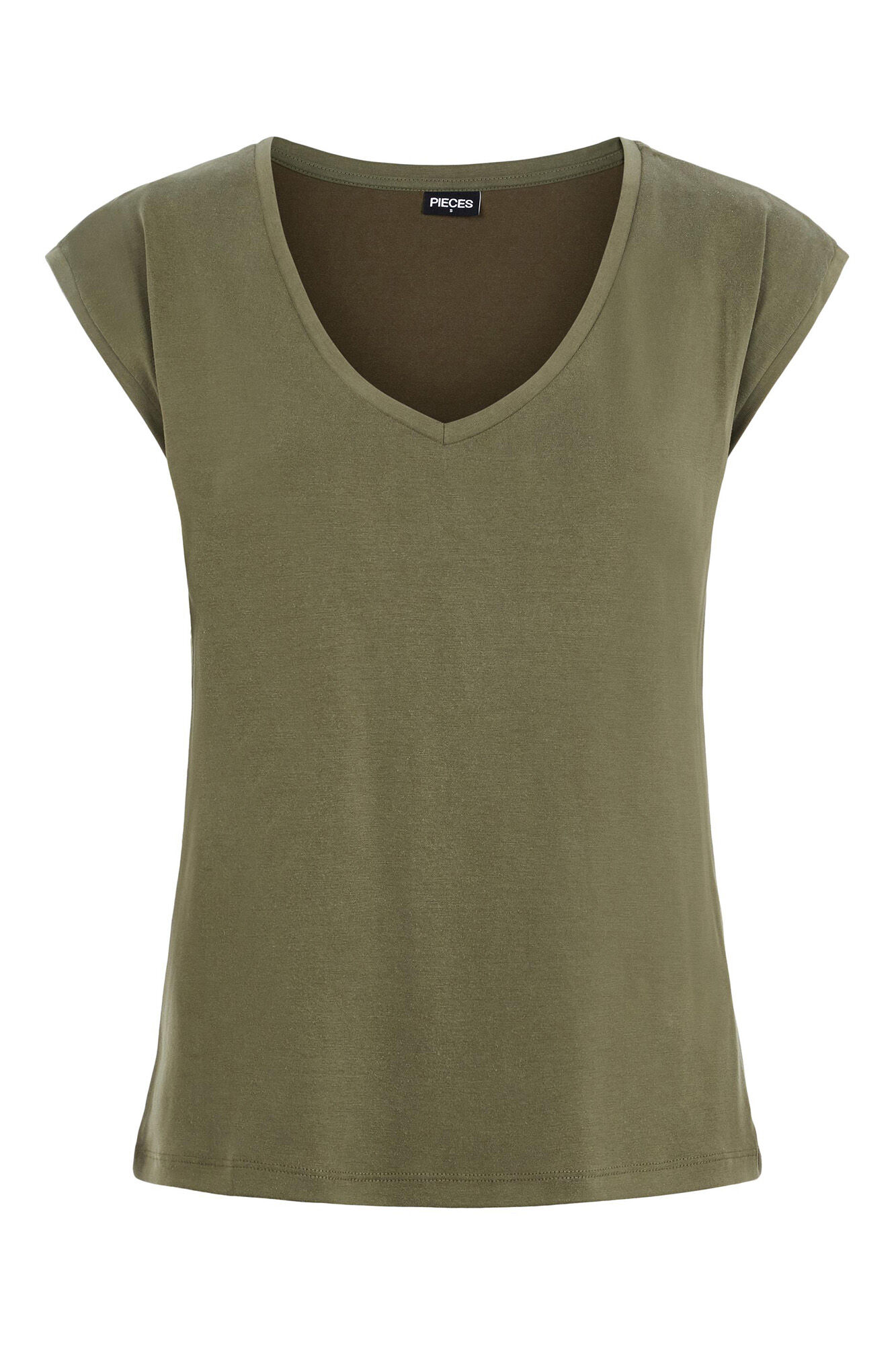 Camiseta básica em MODAL-TENCEL. Mangas curtas e decote em V.