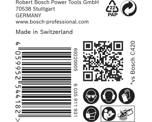 Schuurschijf voor Bosch excenterschuurmachines, Ø115 mm, korrel 40, ongeperforeerd, 50 stuks