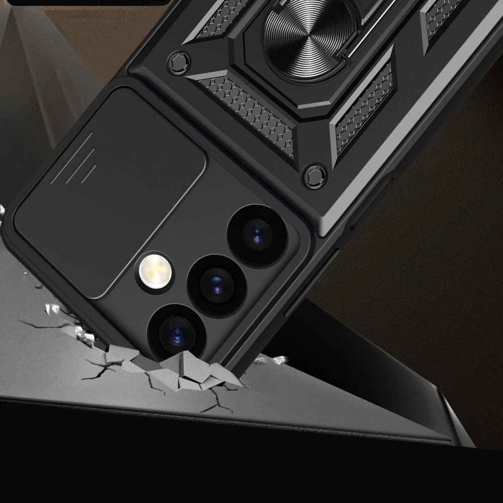 Samsung Galaxy S24 Hybrid Outdoor Hardcase Hülle mit Cam-Slider   Magnetischer Kickstand - Schwarz