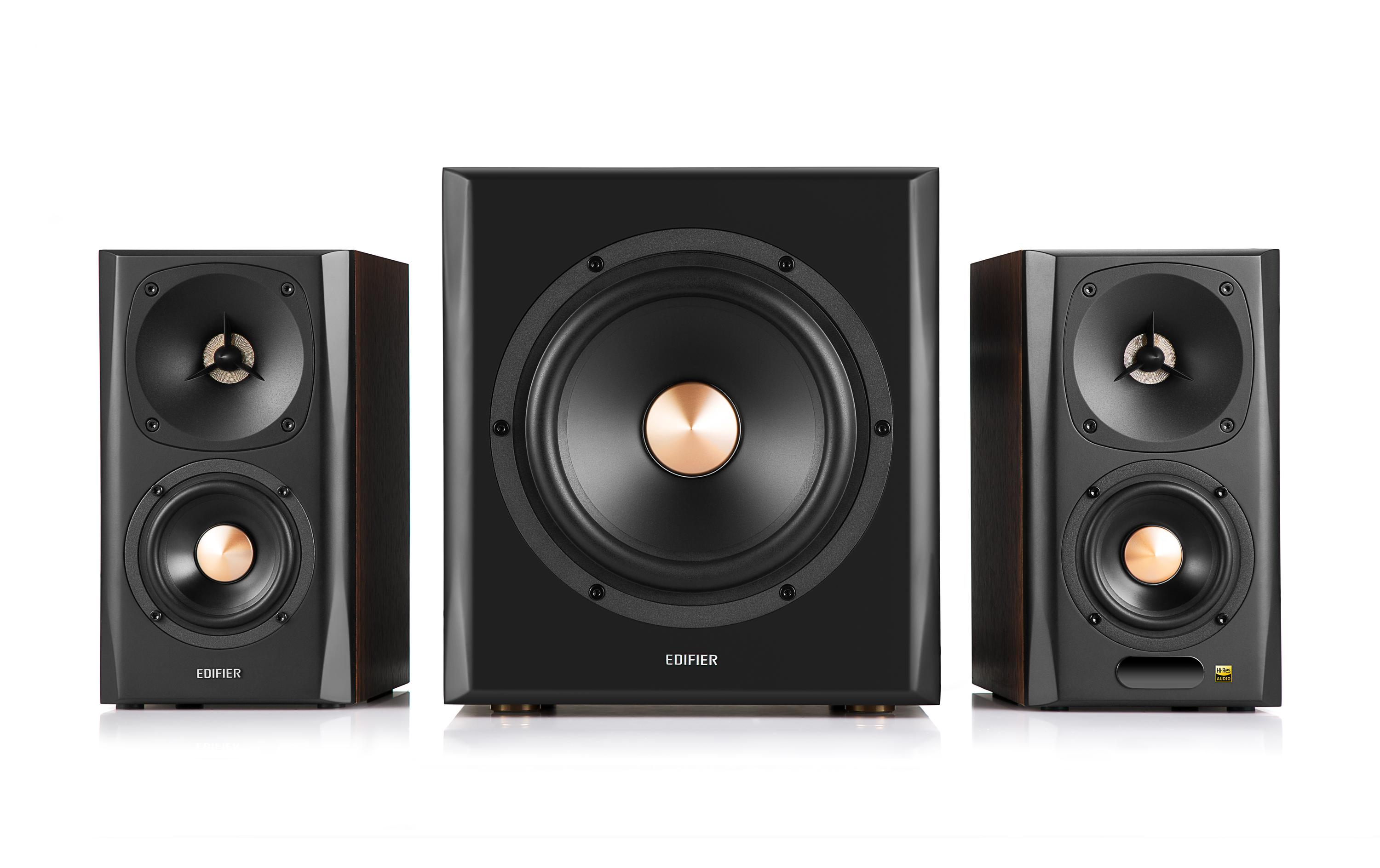 Regallautsprecher Paar S350DB mit Subwoofer Braun<br>Aktive 2.1 Lautsprecher mit Subwoofer und Bluetooth